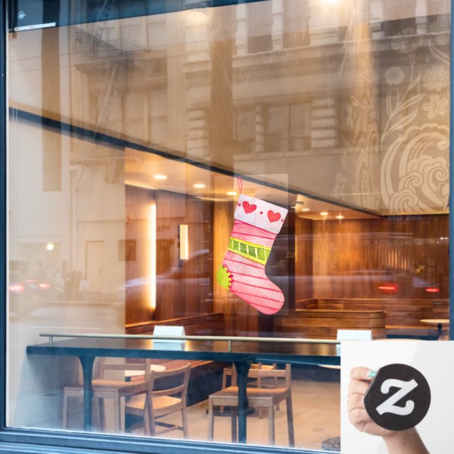 Christmas Stocking With Hearts  (Cafe Window)