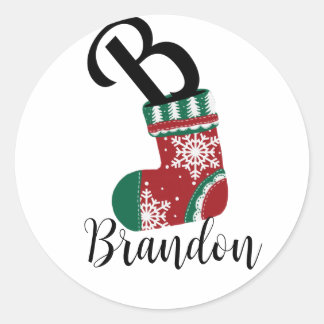 Christmas Stocking with Letter B Classic Round Sticker