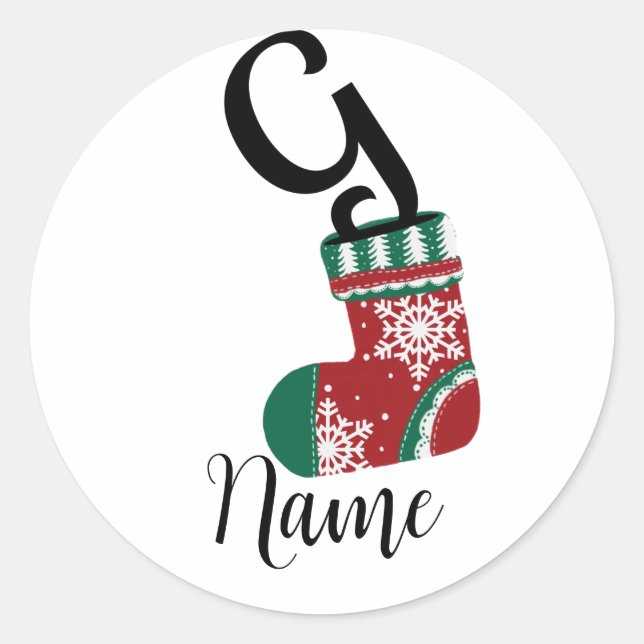 Christmas Stocking with Letter G Classic Round Sticker (Front)