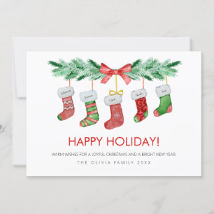 Christmas Stockings 5 Family Names Happy  Holiday Card