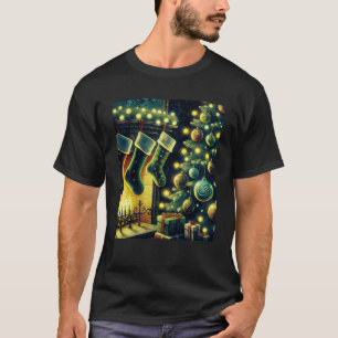 Christmas Stockings by the Fireplace Van Gogh Star T-Shirt