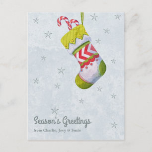 Christmas Stockings & Candy cane Season's Greeting Postcard