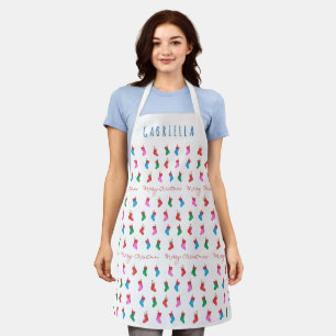 Christmas Stockings Colourful Festive Pattern Apron