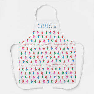 Christmas Stockings Colourful Festive Pattern Apron