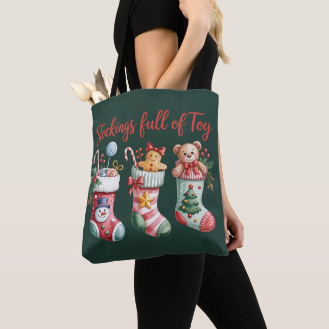Christmas Stockings Full Of Joy Holiday Preppy  Tote Bag (Close Up)