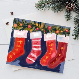 Christmas Stockings Garland Merry Christmas Holiday Postcard