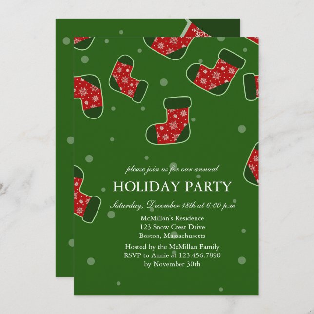 Christmas stockings Green Holiday Party Invitation (Front/Back)
