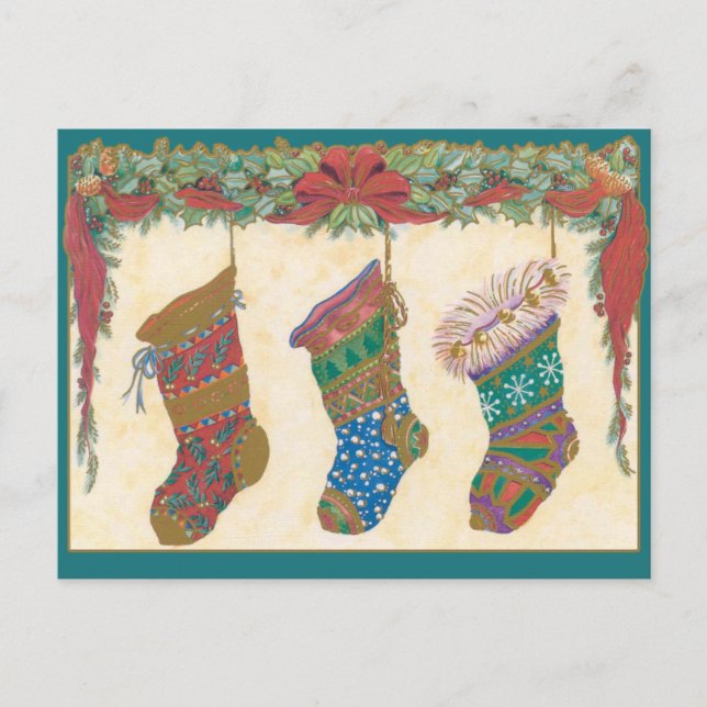 Christmas Stockings Hanging on the Mantel Cards (Front)