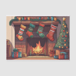 Christmas Stockings Hanging Over Fireplace  Tissue Paper