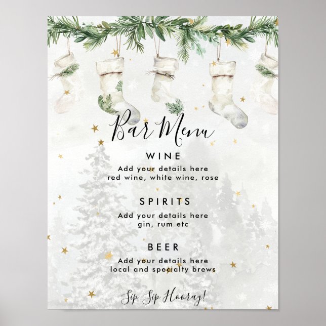 christmas stockings holiday bar menu sign (Front)