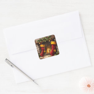  Christmas Stockings Hung By the Fire Square Sticker