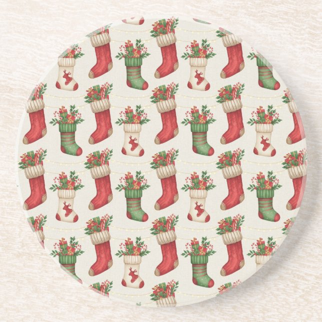 Christmas Stockings Seamless Pattern Coaster (Front)