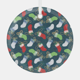 Christmas stockings, watercolor seamless pattern. glass tree decoration