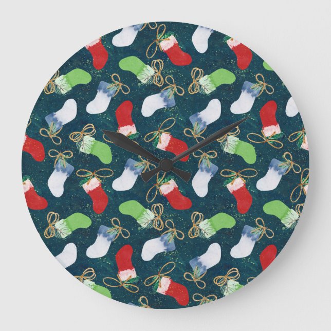 Christmas stockings, watercolor seamless pattern. large clock (Front)
