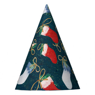 Christmas stockings, watercolor seamless pattern. party hat