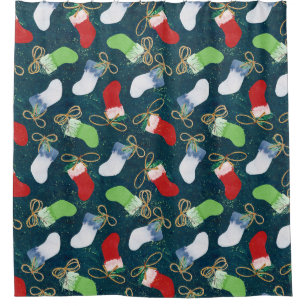 Christmas stockings, watercolor seamless pattern. shower curtain