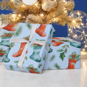 Christmas Stockings Winter Berries Christmas Wrapping Paper