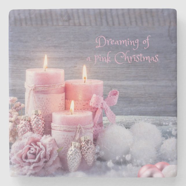 Christmas Stone Coaster, Pink Christmas Coaster (Front)