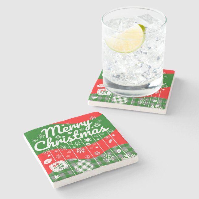 Christmas Stone Coaster – White Ornaments (Side)