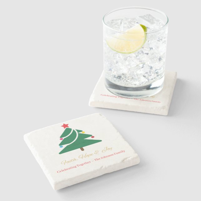 Christmas Stone Coaster with Holiday Motifs (Side)