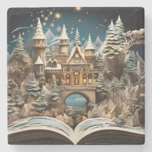 Christmas Storybook Castle Pop-Up Stone Coaster