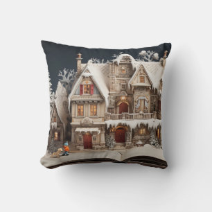Christmas Storybook Manor With Child & Dog Cushion