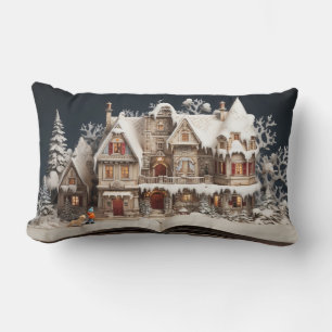 Christmas Storybook Manor With Child & Dog Lumbar Cushion
