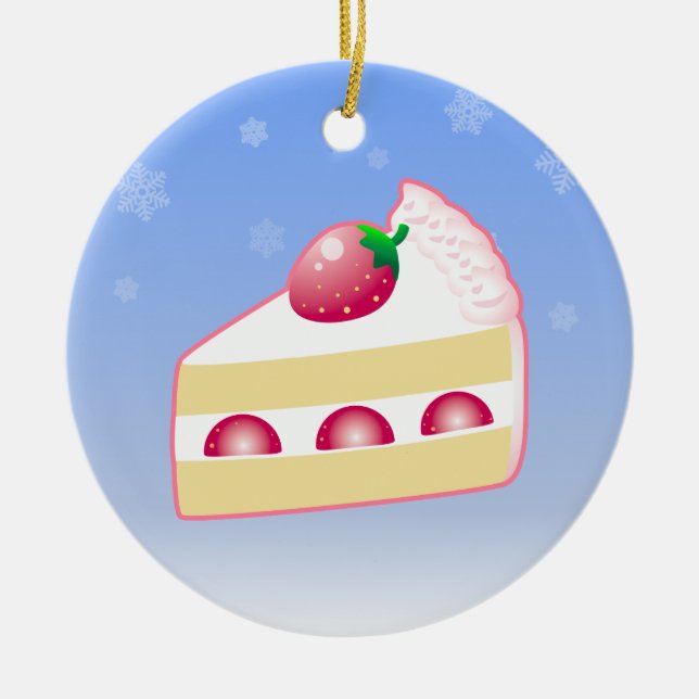 Christmas Strawberry Cake Ceramic Ornament (Front)