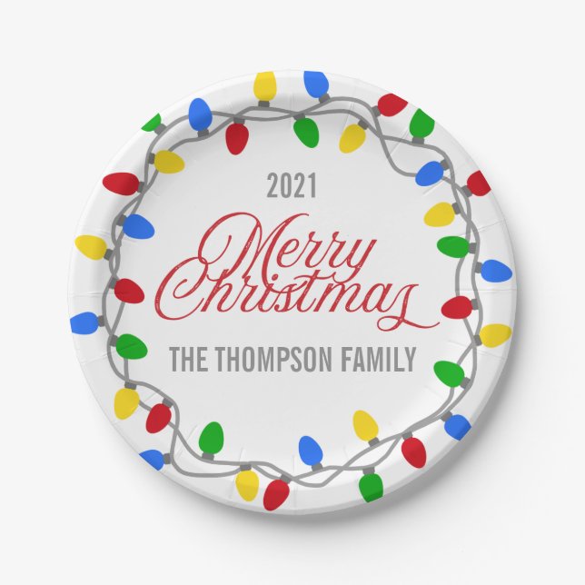 Christmas String of Lights | Circle Custom Paper Plate (Front)