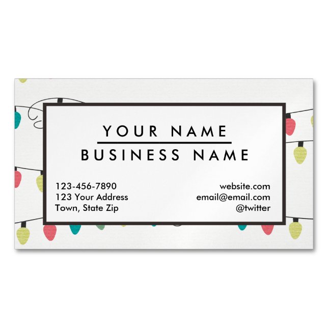 Christmas String of Lights Pattern Magnetic Business Card (Front)