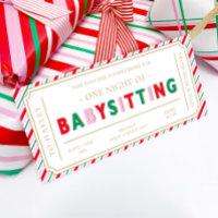 Christmas Stripe Babysitting Gift Voucher Card