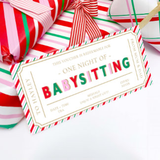 Christmas Stripe Babysitting Gift Voucher Card