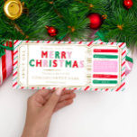 Christmas Stripe Concert Ticket Gift Voucher Card<br><div class="desc">This fake Christmas concert gift voucher design features a festive red,  pink and green stripe design. The "Merry Christmas" heading is an image that cannot be edited. All of the other text is fully editable. For more advanced customisation of this design,  simply select the "Customise It" button above.</div>