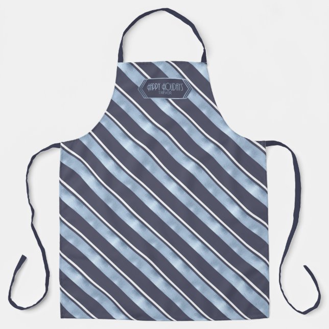 Christmas Stripe Pattern Blue/White ID862 Apron (Front)