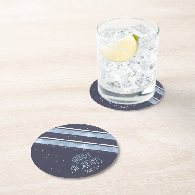 Christmas Stripe Pattern Blue/White ID862 Round Paper Coaster (Insitu)