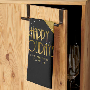 Christmas Stripe Pattern Gold/Black ID862 Tea Towel