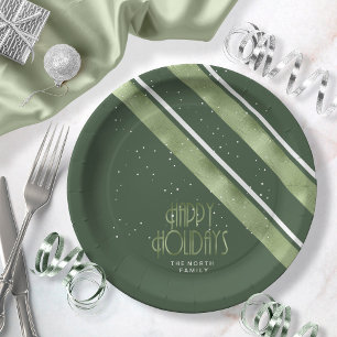 Christmas Stripe Pattern Green/White ID861 Paper Plate