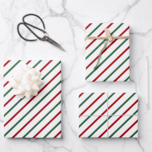 Christmas Stripe Pattern Red Green White  Wrapping Paper Sheet