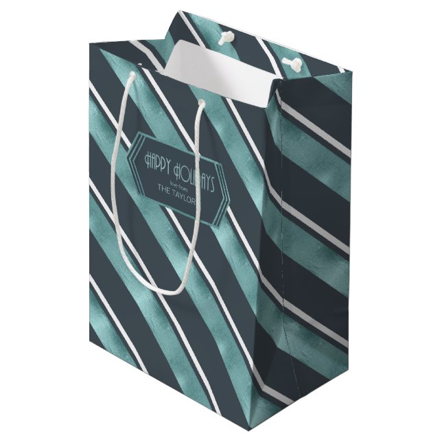 Christmas Stripe Pattern Teal ID862 Medium Gift Bag (Front Angled)