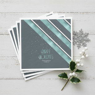 Christmas Stripe Pattern Teal/White ID862 Napkin
