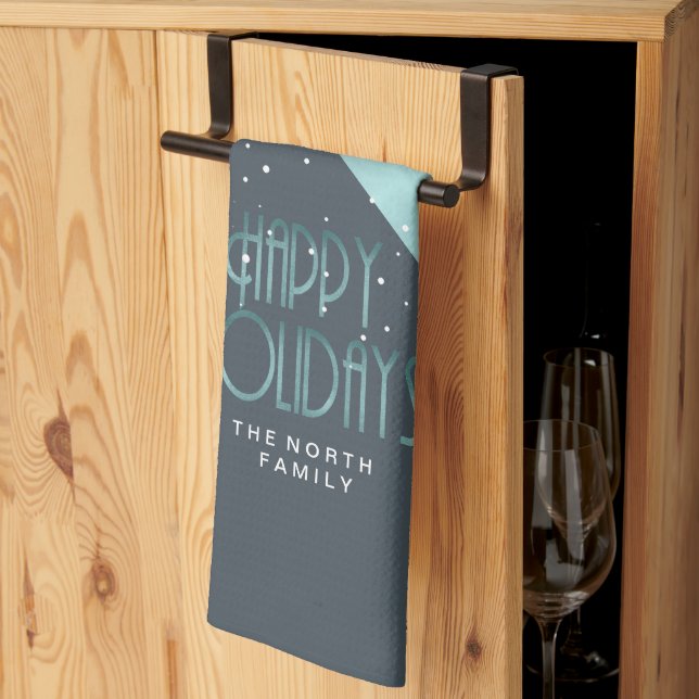 Christmas Stripe Pattern Teal/White ID862  Tea Towel (Thirds Fold)