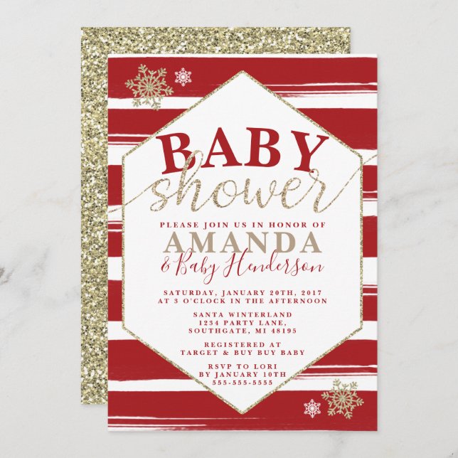 Christmas Striped Baby Shower Invitation (Front/Back)