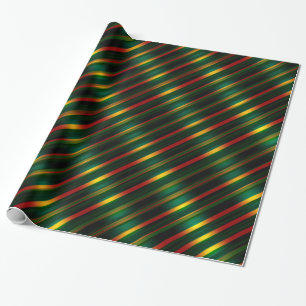 Christmas striped  Wavy Pattern Gold, Red & Green, Wrapping Paper
