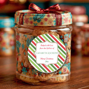 Christmas Stripes, Baked with Love, Custom Classic Round Sticker