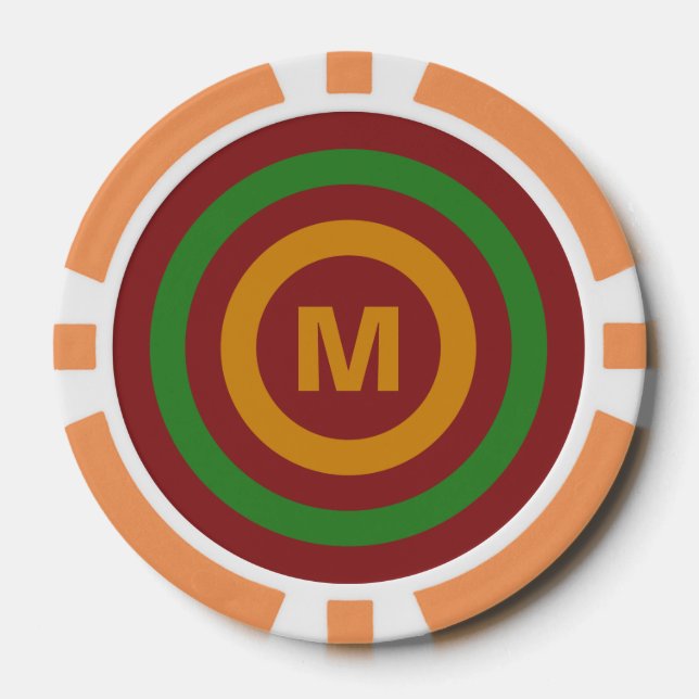 Christmas Stripes custom monogram poker chips (Front)