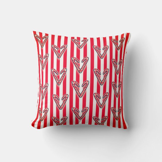 Christmas Stripes hearts Lollipops Cushion (Front)