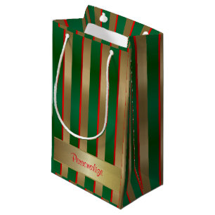 Christmas Stripes in Gold, Green and Red Small Gift Bag