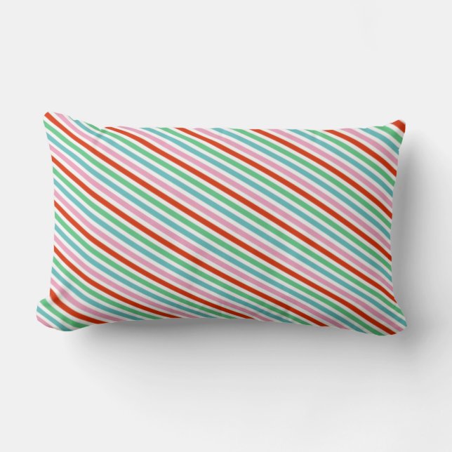 Christmas Stripes | Modern Colourful Cheerful Cute Lumbar Cushion (Front)