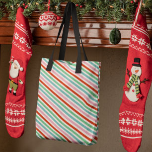 Christmas Stripes Modern Colourful Cheerful Cute Tote Bag