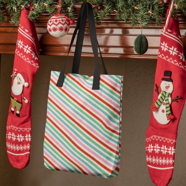 Christmas Stripes | Modern Colourful Cheerful Cute Tote Bag (Creator Uploaded)